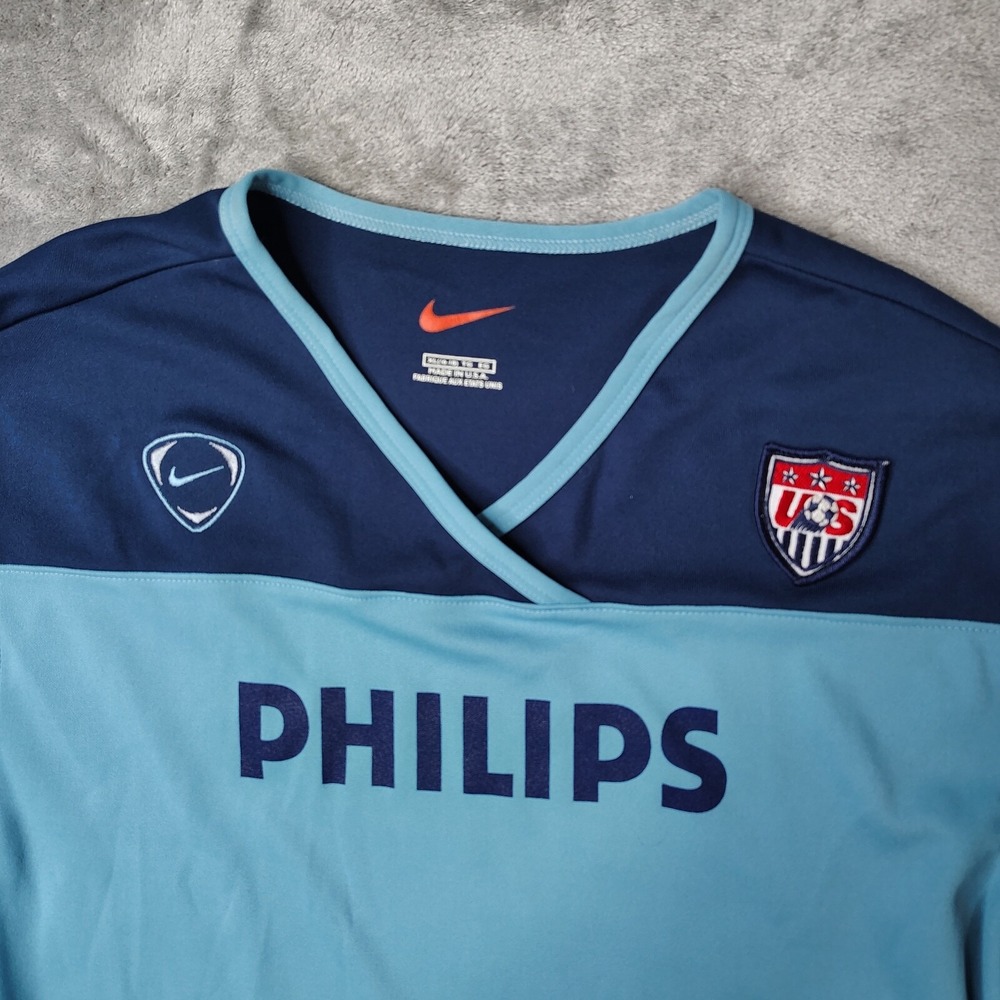 Vintage Nike US Soccer‎ Jersey Youth XL Blue Soccer Kit Philips V-Neck USA Made